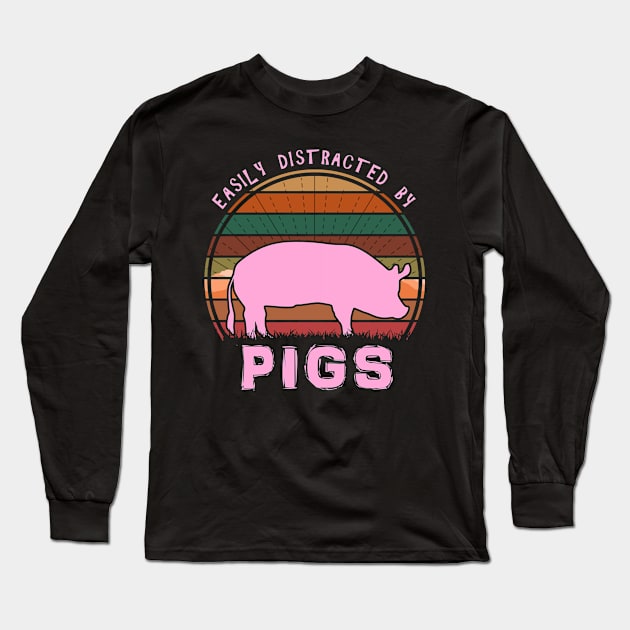 Easily Distracted By Pigs Long Sleeve T-Shirt by Nerd_art